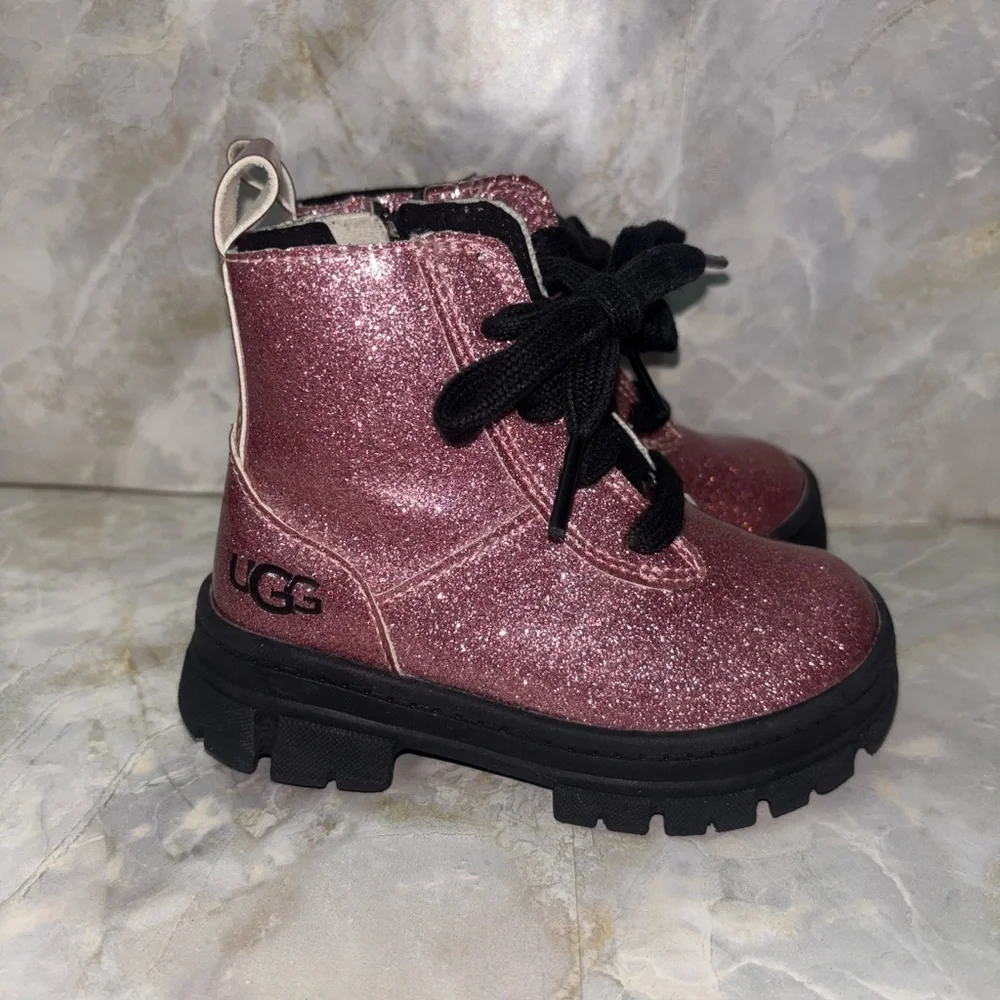 Ugg Ashton Glitter Combat Boot Sparkly Pink Kids Boots